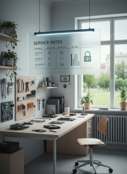 Technician providing small business IT support in an office
